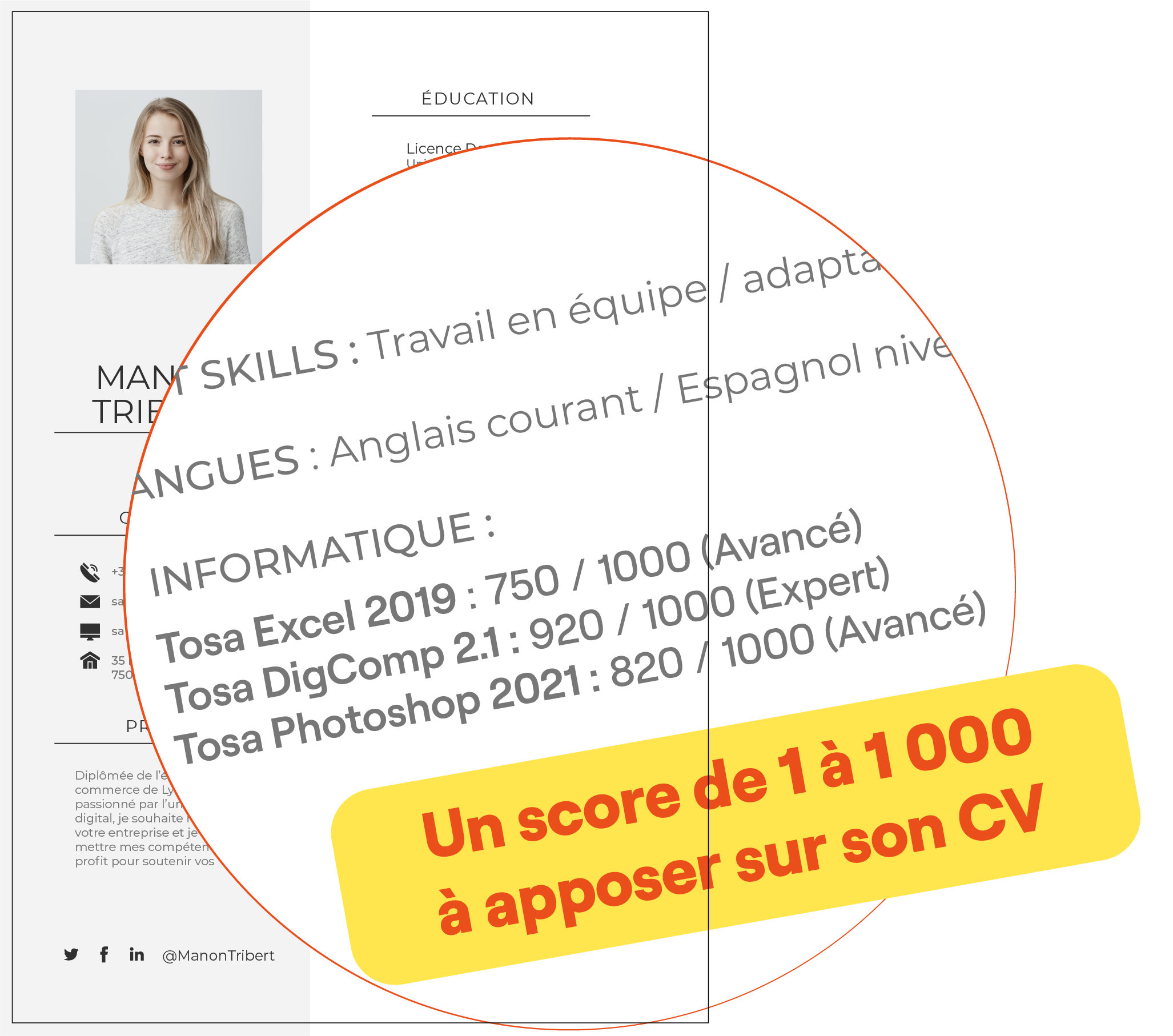 Exemple de valorisation d'un score Tosa sur un CV